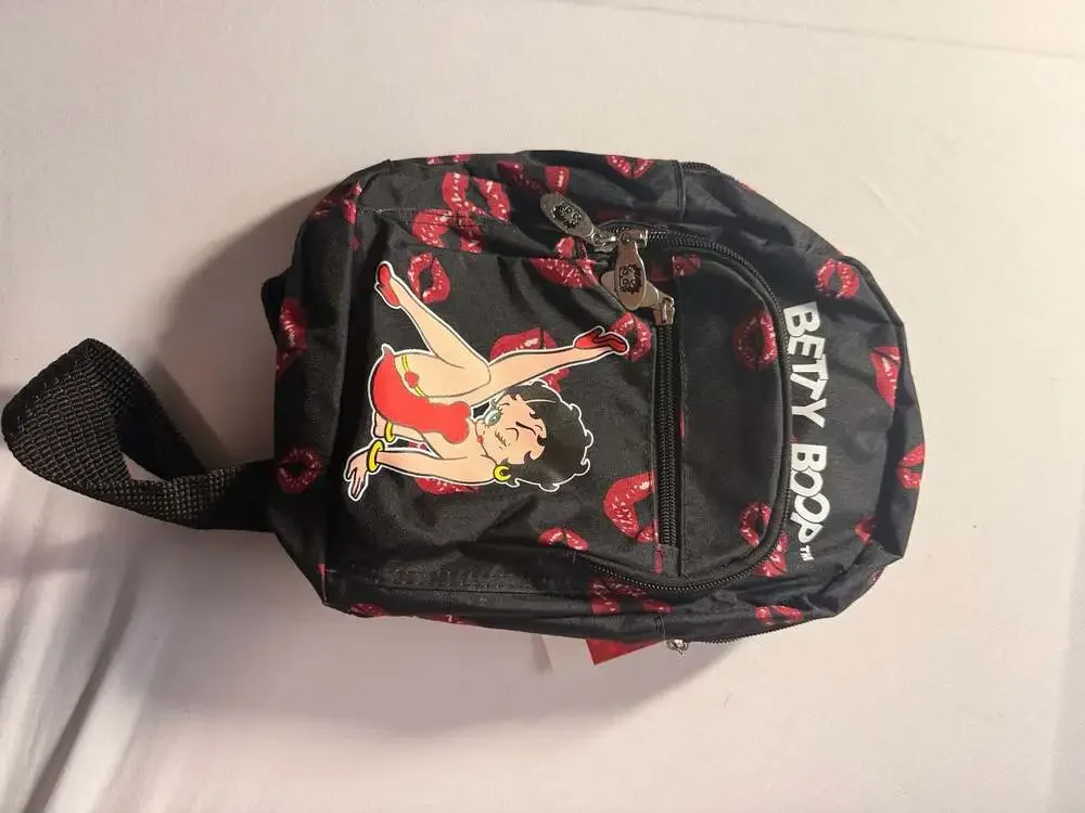 Betty Boop Mini Backpack Black with Lips Print and Leg Graphic